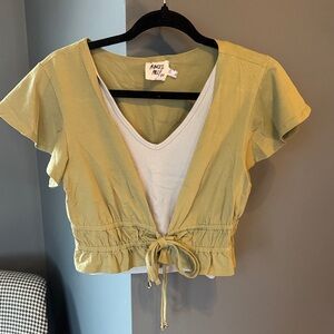 Angel Of The North Sage Green Tie-Front Crop Top